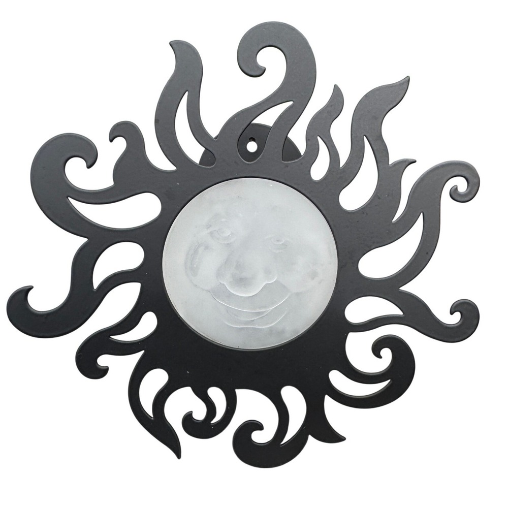 Partylite Sun Frosted 3D Glass Face & Black Metal Votive Wall Sconce Celestial